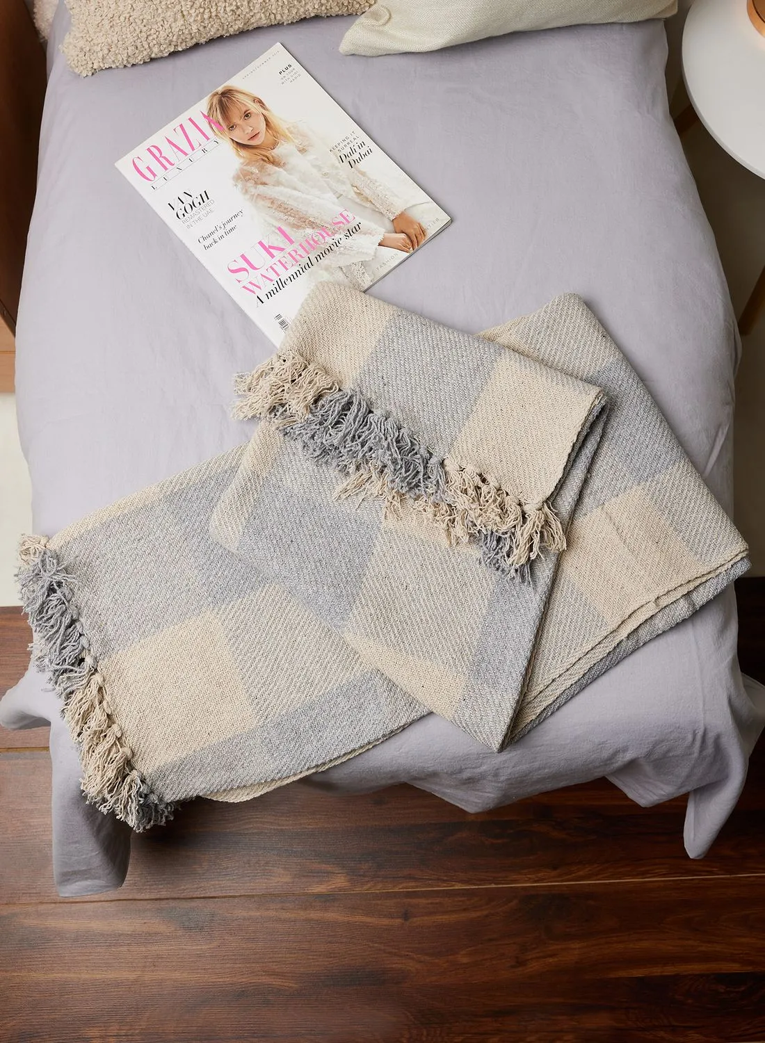 Sass & Belle Grey Checkboard Throw