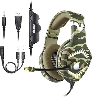 Zoook ZG-RAMBO Premium Gaming Headphone 7.1ch Surround Sound with RGB Lights, Ultra-Comfort memory Foam; compatible with PC, Xbox,PS4, Mobiles (Free Y Splitter Included) - Army Camouflage, Wired