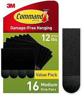 Command Medium Picture Hanging Strips, Damage Free Hangers, No Tools Wall Strips for Living Spaces, 16 Black Adhesive Strip Pairs(32 Strips)