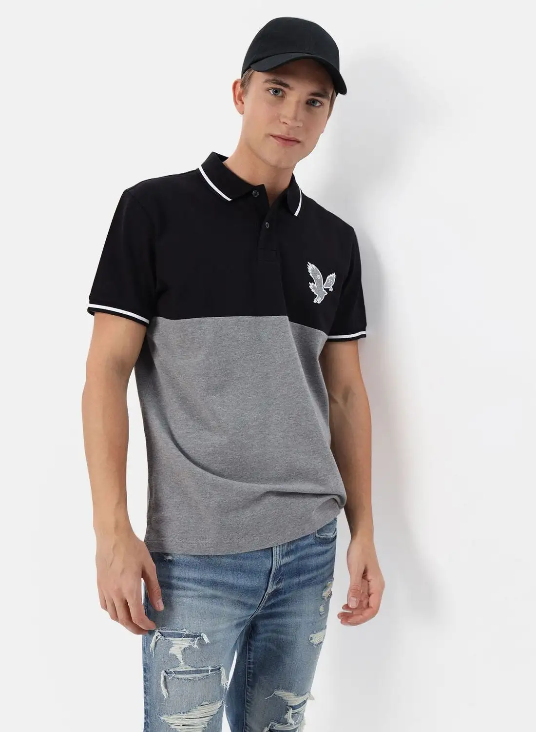 American Eagle Color Block Pique Polo