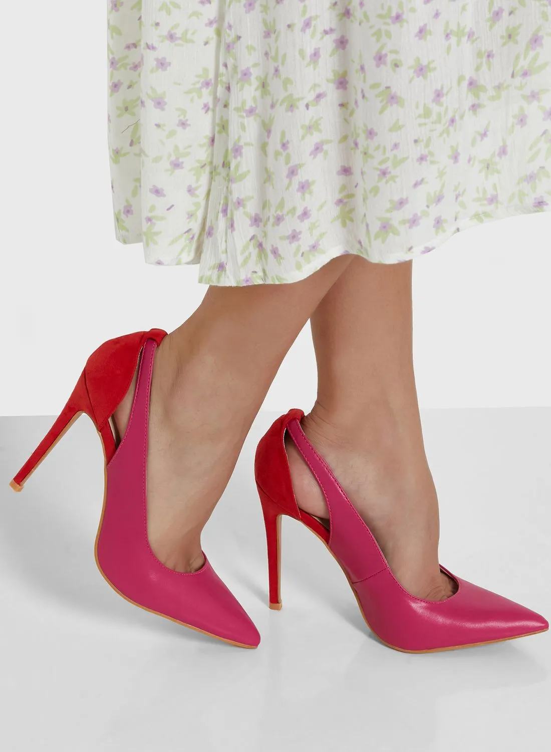 ELLA Colourblock Cutout Detail Pointed Pump Pink