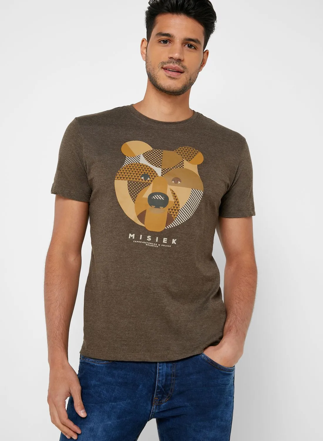 Reserved Bear Face Print Crew Neck T-Shirt