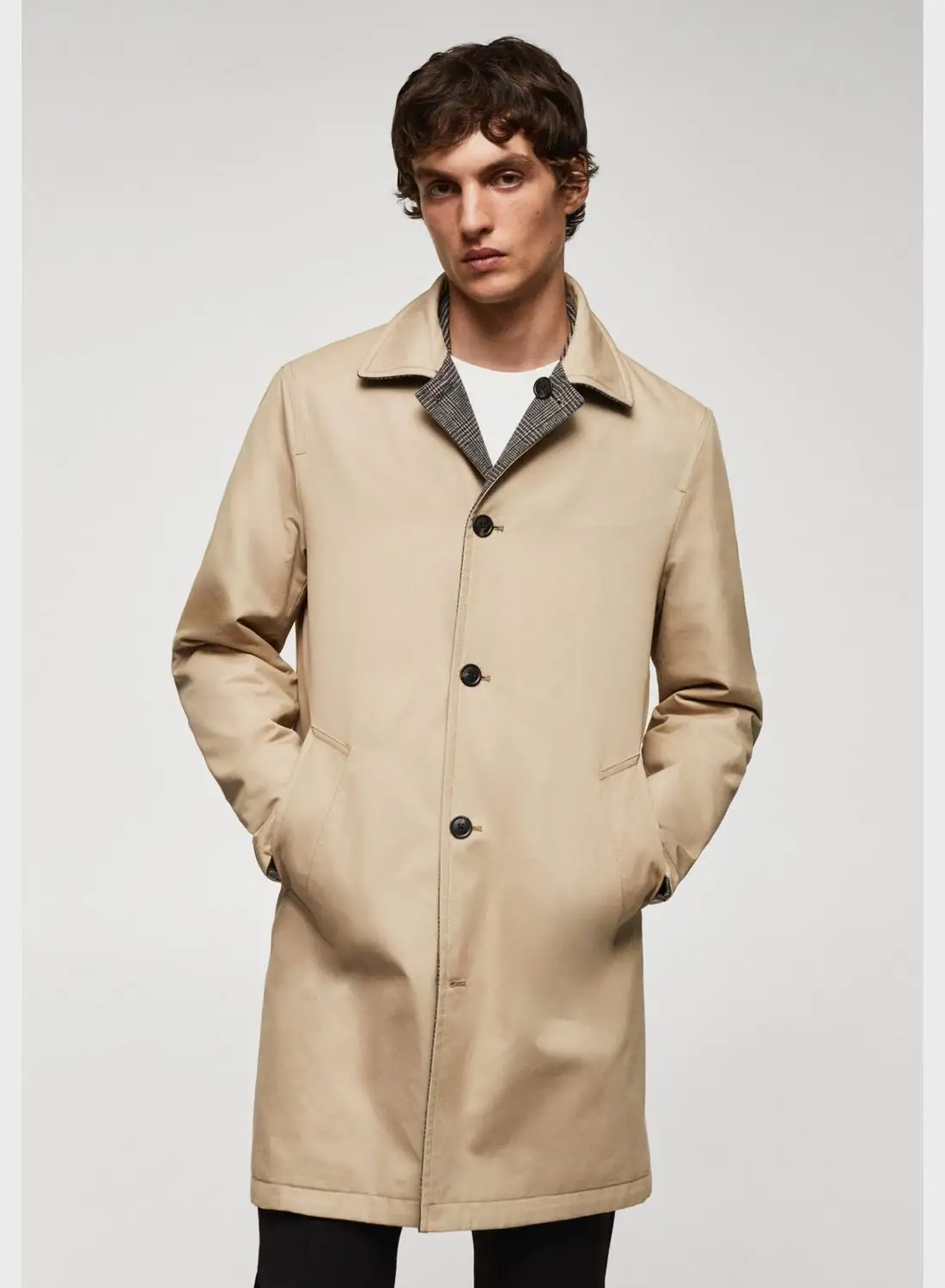 Mango Man Checked Longline Coat