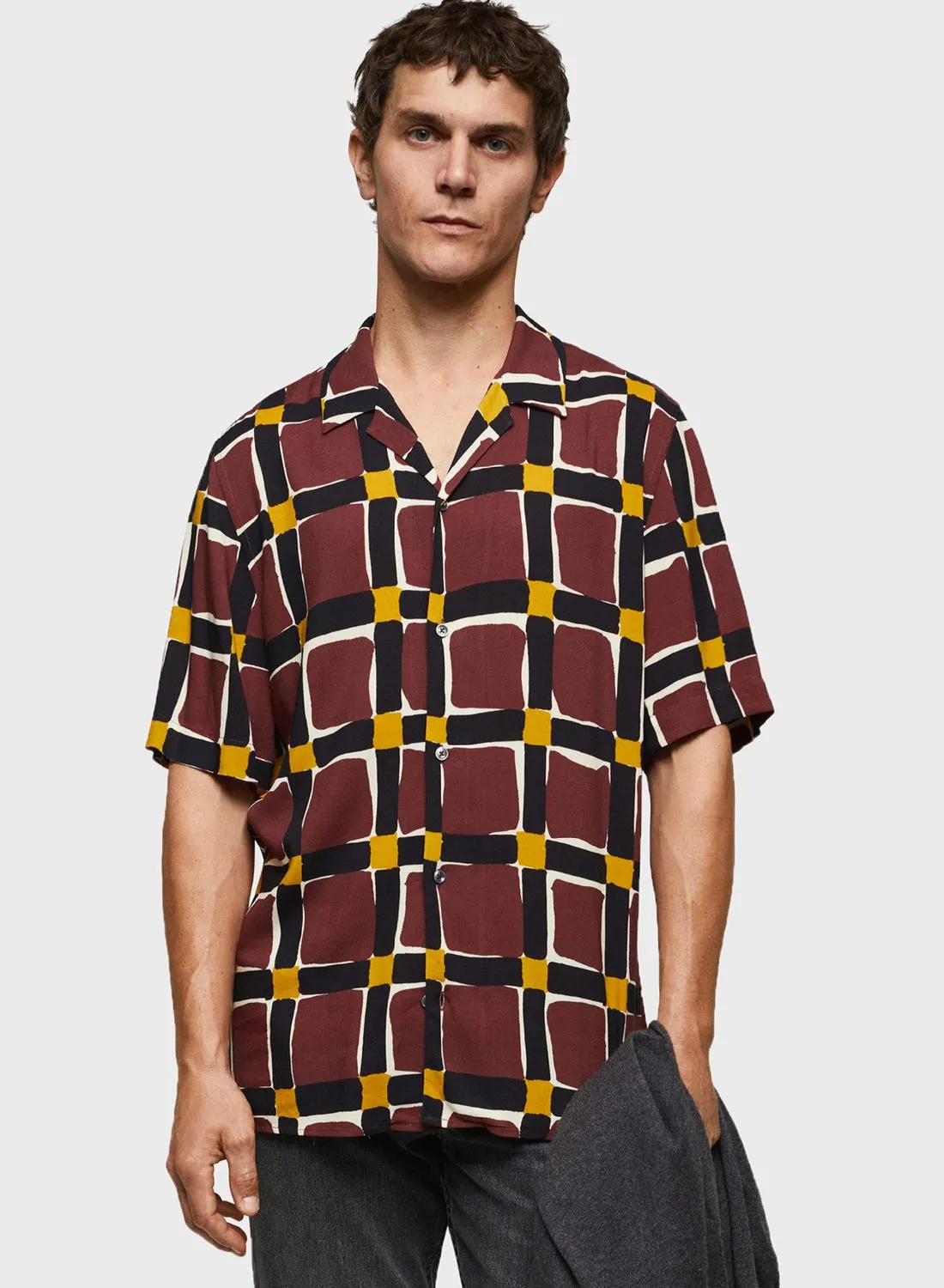 Mango Man Geometric Printed Relaxed Fit Shirt