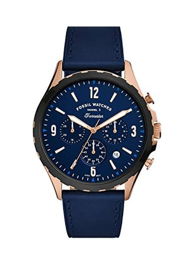 FOSSIL Men's Analog Wrist Watch With Leather Strap - 46 mm - Blue