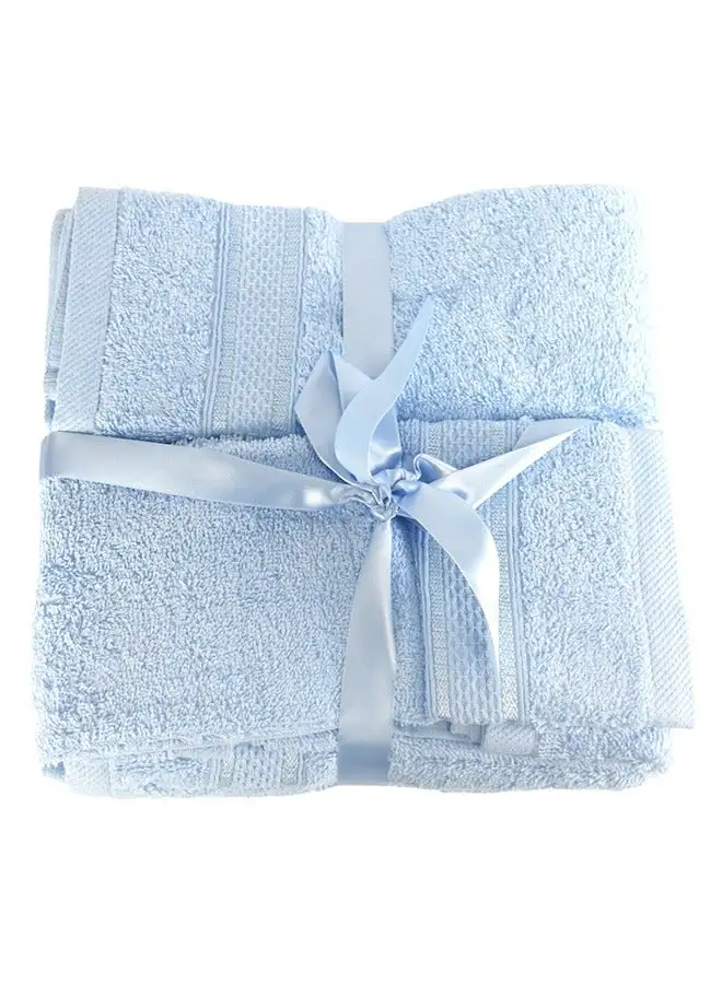 White Rose 6 Pcs ALEZAYA Dyed Towel set 500 GSM 100% Cotton Terry Viscose Border 1 Bath Towel 70x140cm 1 Hand Towel 50x90cm 1 Guest Towel 40x60cm & 1 Baby Towel 30x50cm & 2 Face Towel 33x33cm Blue Color