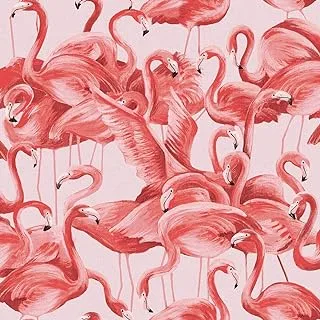 Tempaper Cheeky Pink 20.5 in X 16.5 ft Flamingo Removable Peel and Stick Wallpaper, Made in the USA, FL10538