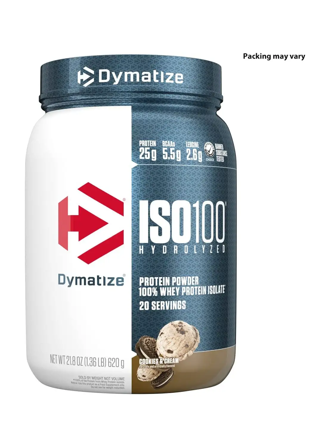 Dymatize Iso 100 20 Serving Cookies And Cream 620 Gm