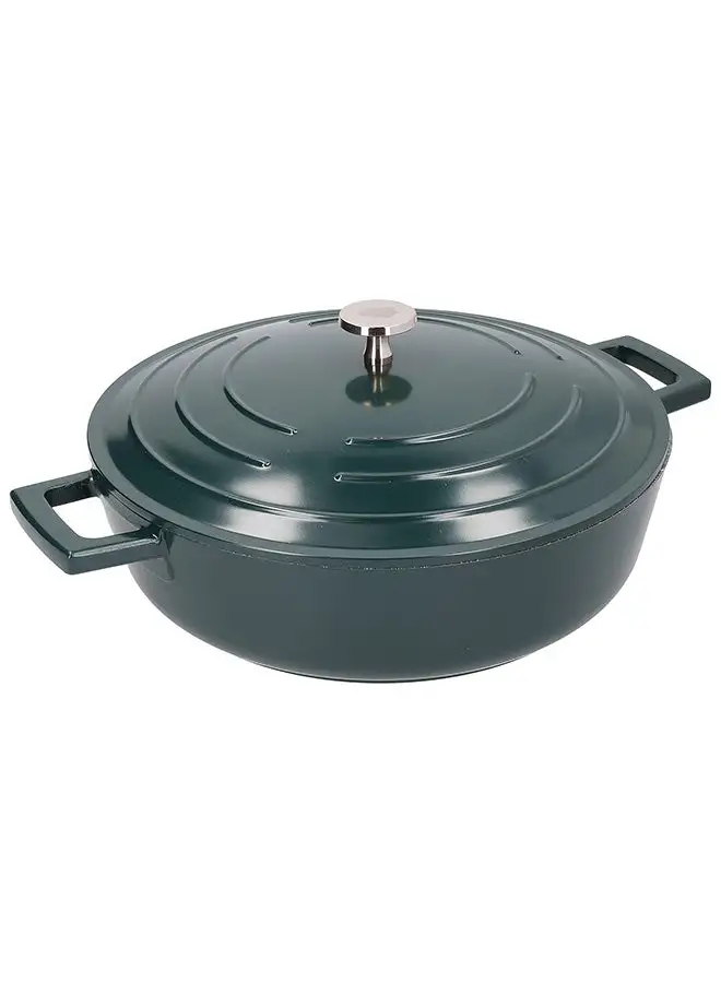 MASTERCLASS MasterClass Shallow Casserole Dish with Lid, Lightweight Cast Aluminium, Induction Hob and Oven Safe, Hunter Green, 4 Litre/28 cm