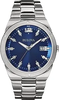 Bulova Men's Classic Stainless Steel 3-Hand Calendar Date Quartz Watch, Blue Dial Style: 96B220, blue, Classic Quartz Silver-Tone Stainless Steel Bracelet