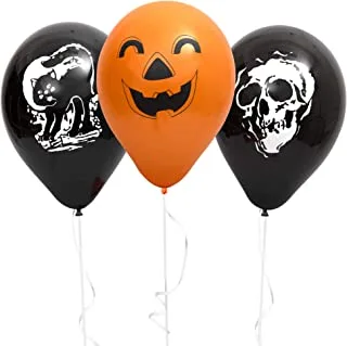 Fun® Helium Halloween Balloons 10-Inch, Black and Orange color Bat,Cats and Skulls design Balloons, Ideal for Halloween Party Decorations, Trick or Treat Toys, School Classroom Game (Pack of 20)