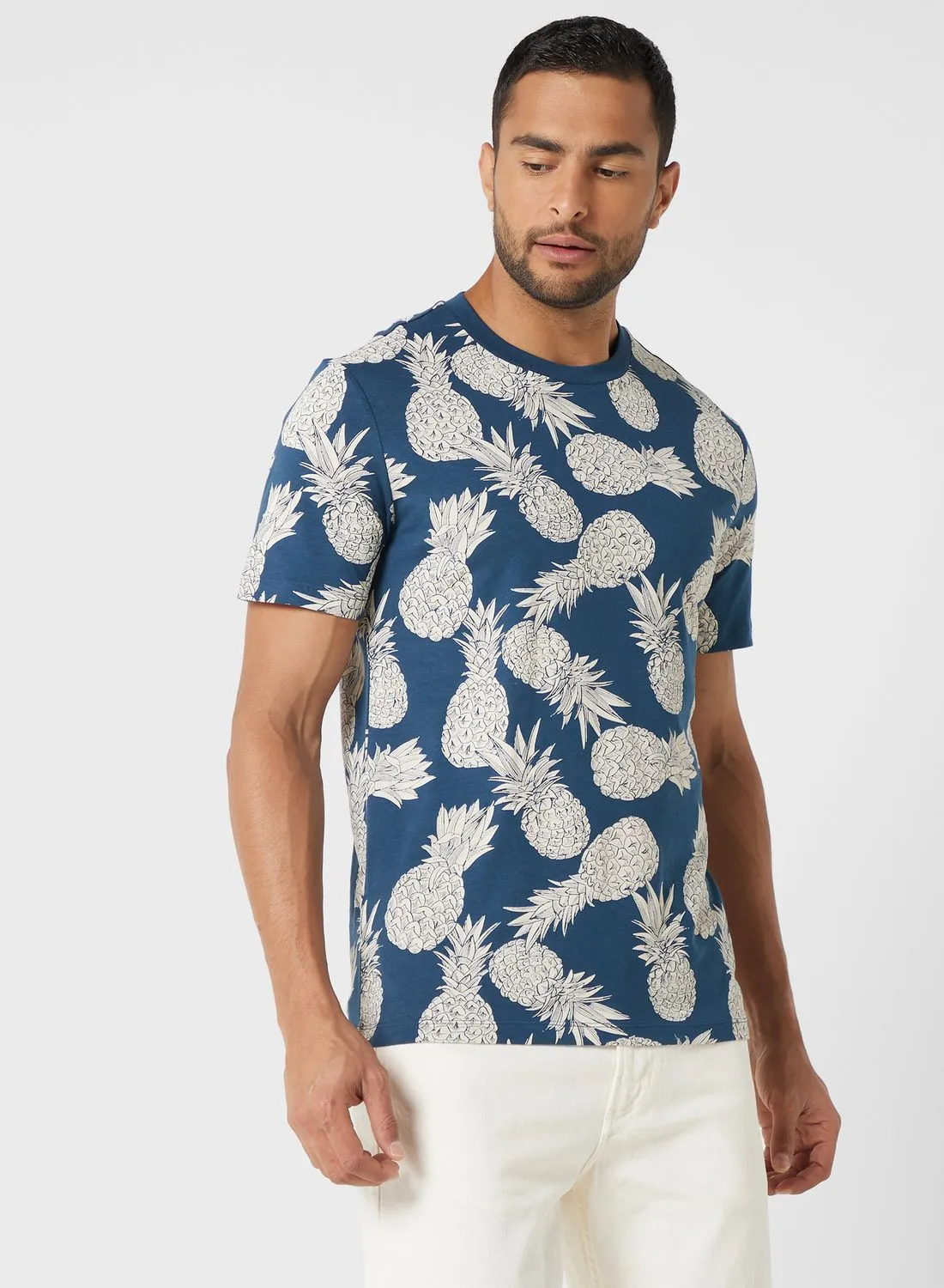 Mango Man Pineapple Printed Crew Neck T-Shirt