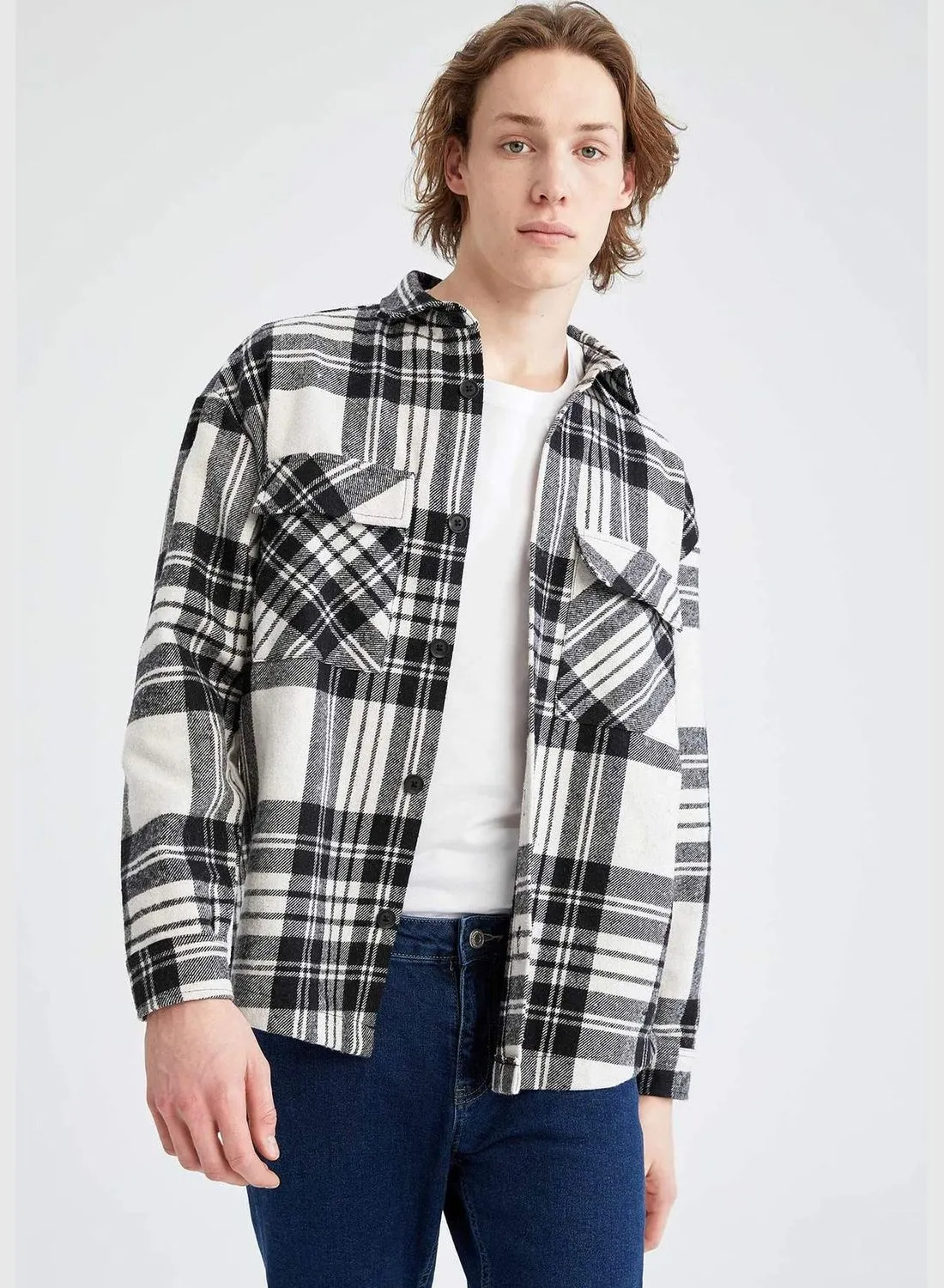 DeFacto Oversized Long Sleeve Check Print Shirt