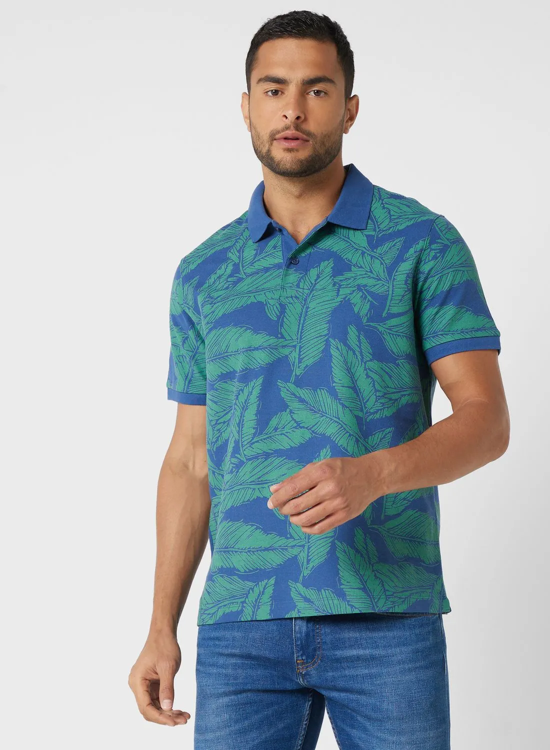 Mango Man Palm Leaf Printed Polo Shirt