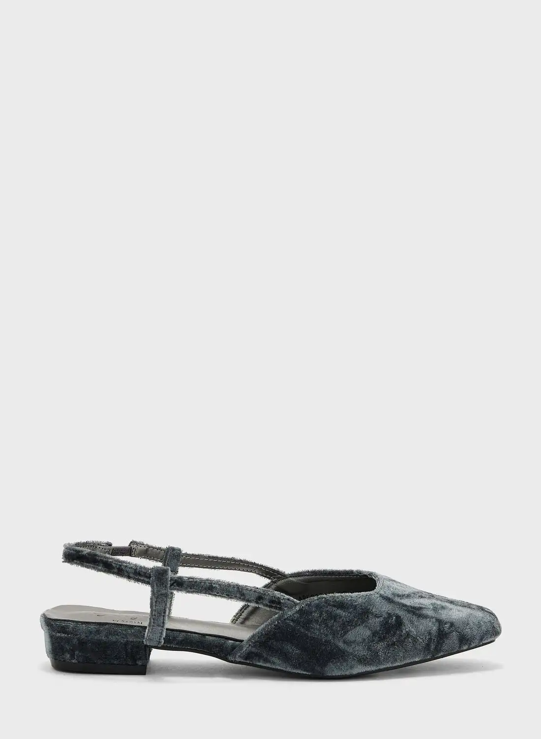 Ginger Velvet Square Toe Ankle Strap Ballerina