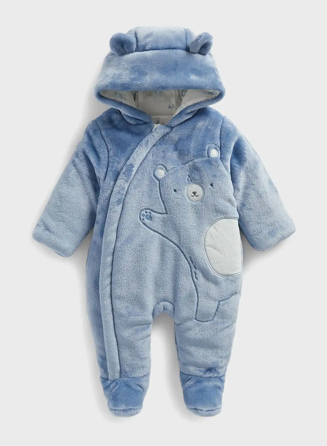 mothercare Infant Bear Print Fluffy Pramsuit