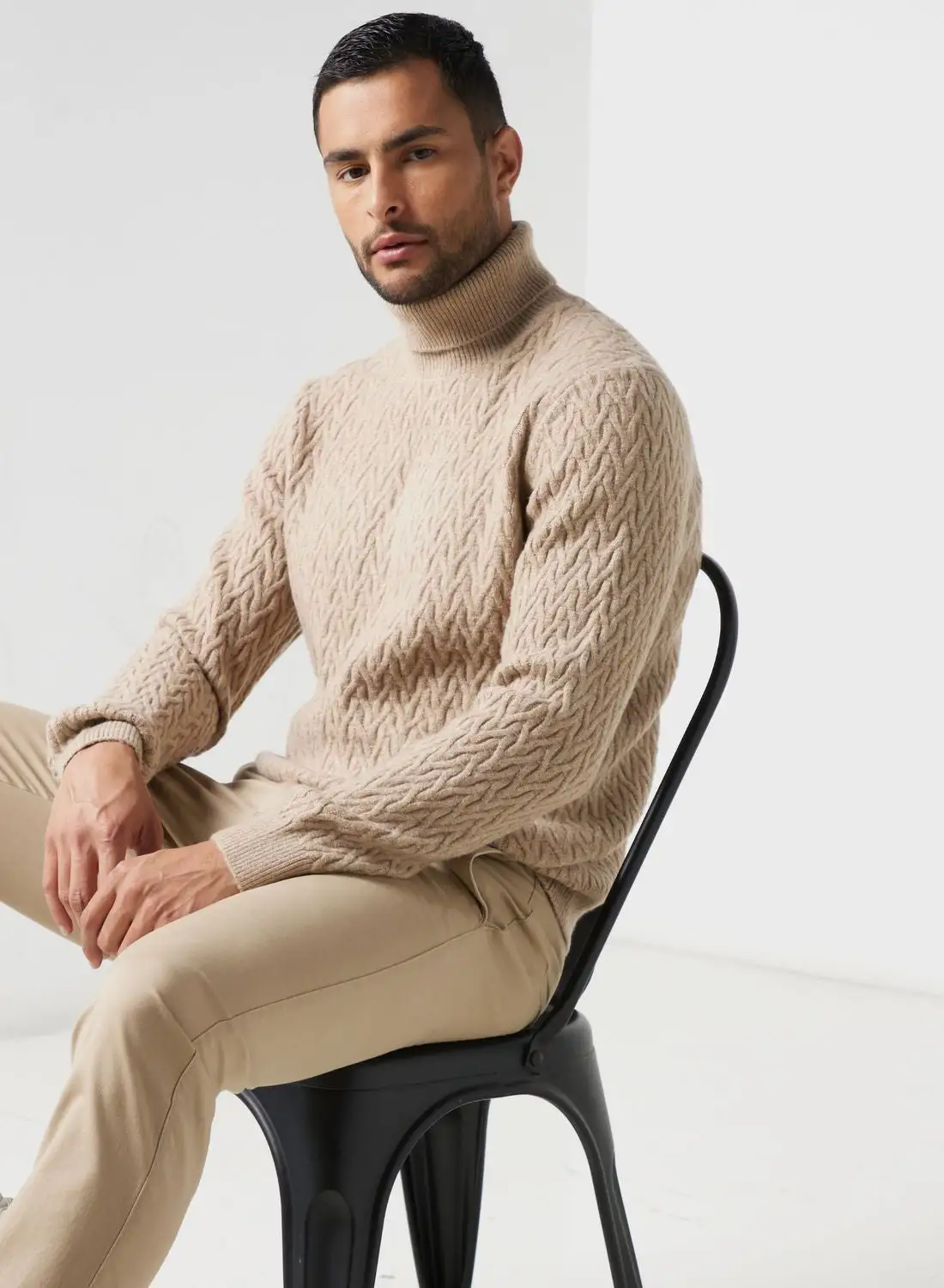 Mango Man Turlte Neck Braided Sweater