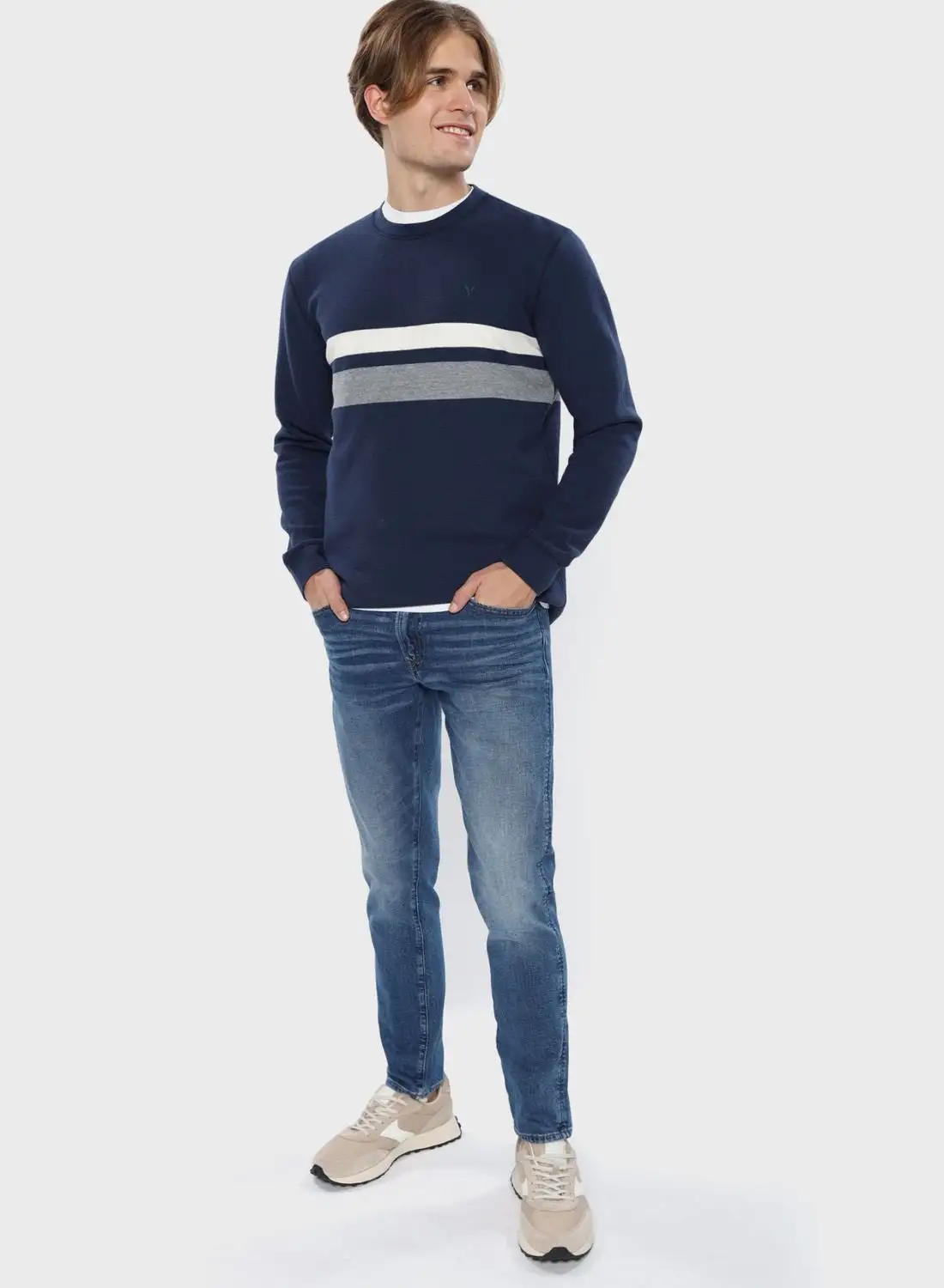 American Eagle Striped Crew Neck T- Shirt