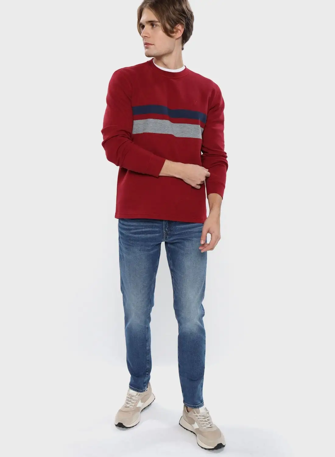 American Eagle Striped Crew Neck T- Shirt