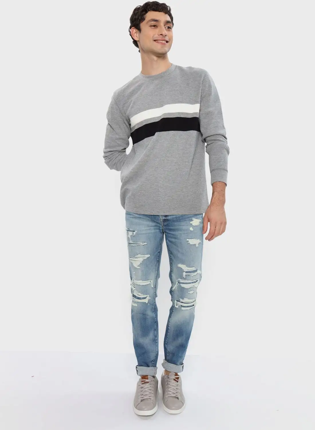 American Eagle Striped Crew Neck T- Shirt