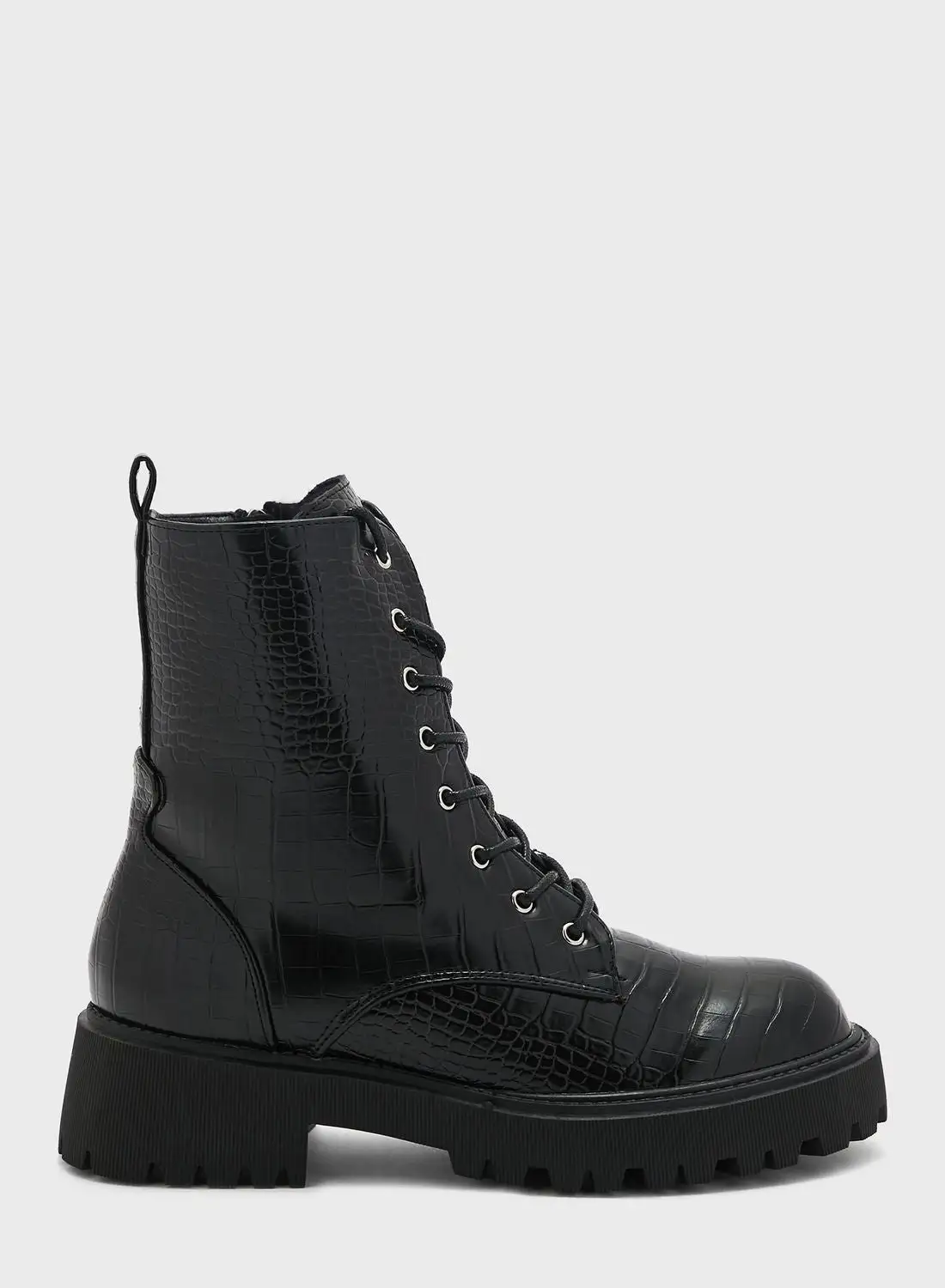 Ginger Croco Lace Up Angle Boots