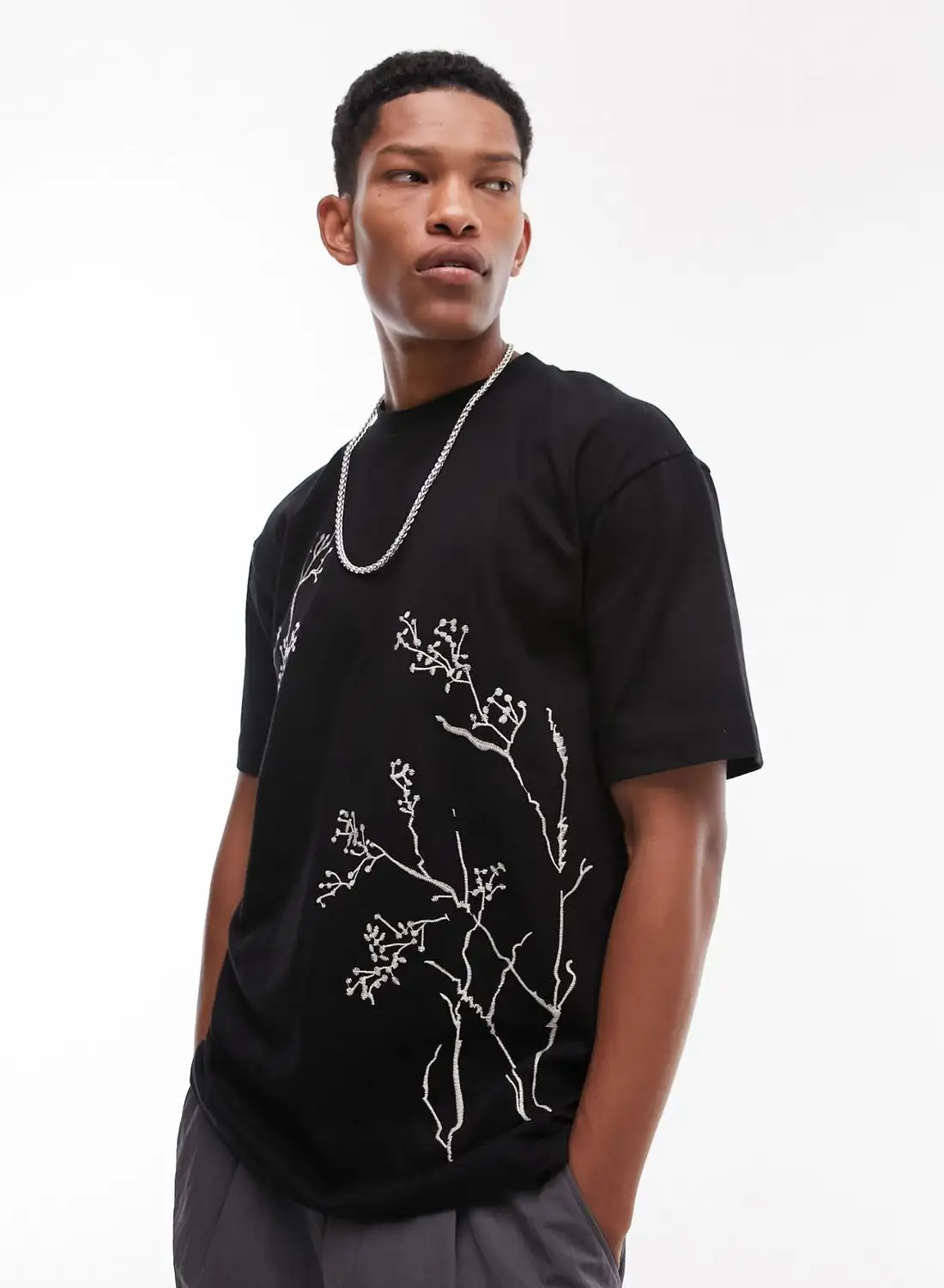 TOPMAN Embroidery Crew Neck T-Shirt