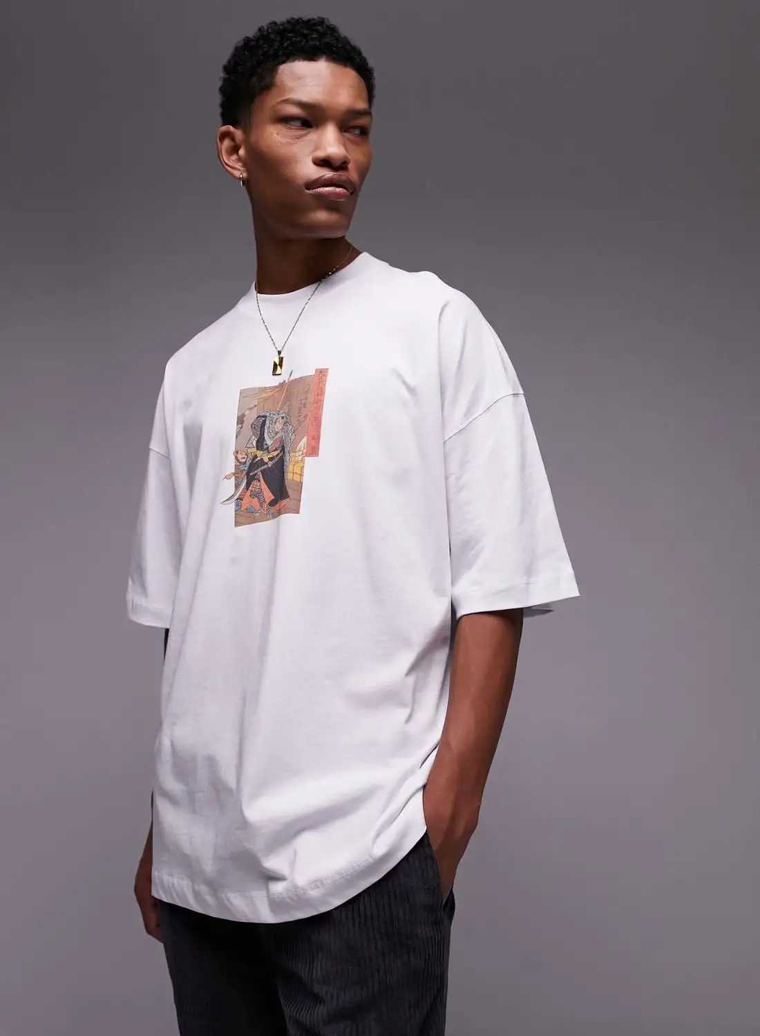 TOPMAN Wood Block Print Crew Neck T-Shirt