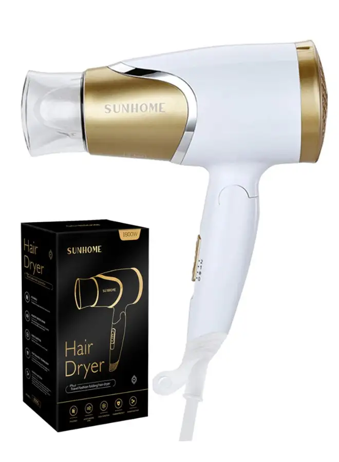 Sunhome Travel Hair Dryer 1800W With Folding Handle White/Gold 21x12x9cm