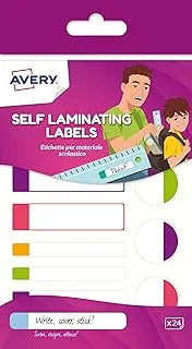 Avery Self Laminating Labels, waterproof name labels, lunchbox labels, water bottle labels, school labels, 86 x 17 mm, 24 Labels Per Pack, Neon Colours