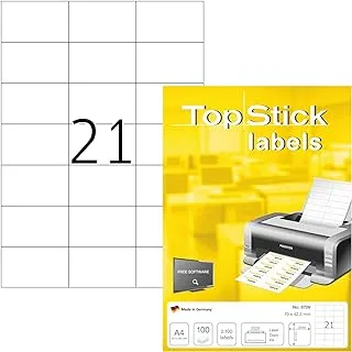 TopStick 8708 Address Mailing Labels, 21 Labels Per A4 Sheet, 70 x 42.3 mm, 2100 Self Adhesive, Stickers for Laser and Inkjet Printers, White