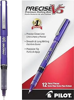 PILOT Precise V5 Stick Liquid Ink Rolling Ball Pens, Extra Fine Point (0.5mm) Purple Ink, 12-Pack (25106)