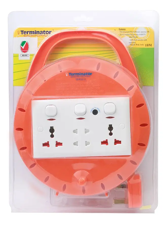 Terminator 4 Way Extension Socket Reel Orange 10meter