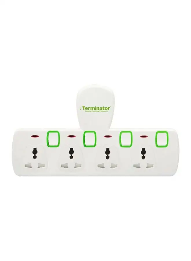 Terminator 4-Way Universal Multi Adaptor T-Type Socket White/Green