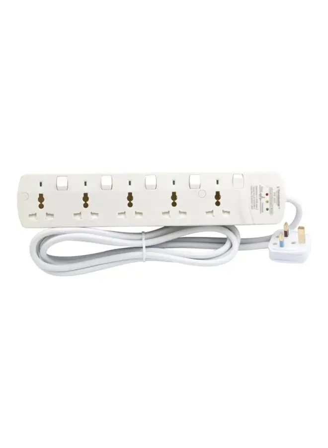 Terminator Surge Protection 5 Way Universal Power Extension Socket With Individual Switches & Indicators 3M 13A White 35x5x13cm