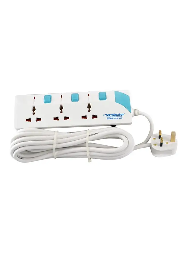 Terminator Power Board 3-Way Universal Extension Socket Cable White/Blue 5meter