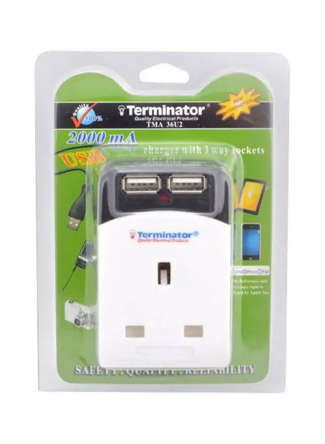 Terminator 3 Way Multi Adaptor Socket White 96cm