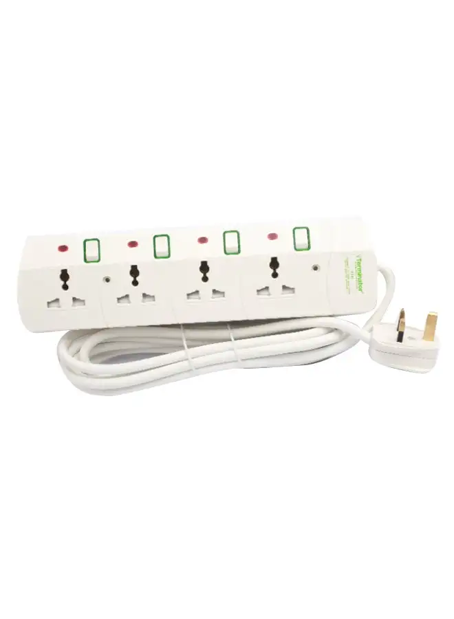 Terminator 4-Way Universal Power Extension Socket White 5meter