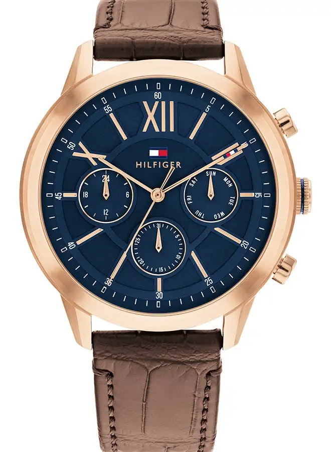 TOMMY HILFIGER Men's Analog Round Shape Leather Wrist Watch 1710526 - 44 Mm