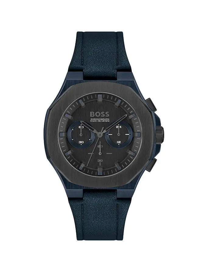 HUGO BOSS Men's Chronograph Tonneau Shape Leather Wrist Watch 1514086 - 45 Mm