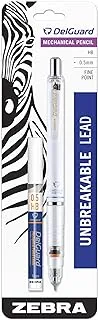 Zebra Pen DelGuard Mechanical Pencil with Lead Refill, Fine Point, 0.5mm, White Barrel, Standard #2 HB Lead, Refillable, 1-Pack