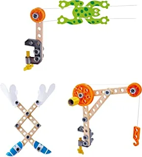 Hape Three Experiment Kit | Junior Inventor Kids Physics Mechanical Crane, Grabber and Climbing Frog Play Set for Children Aged Four and Up