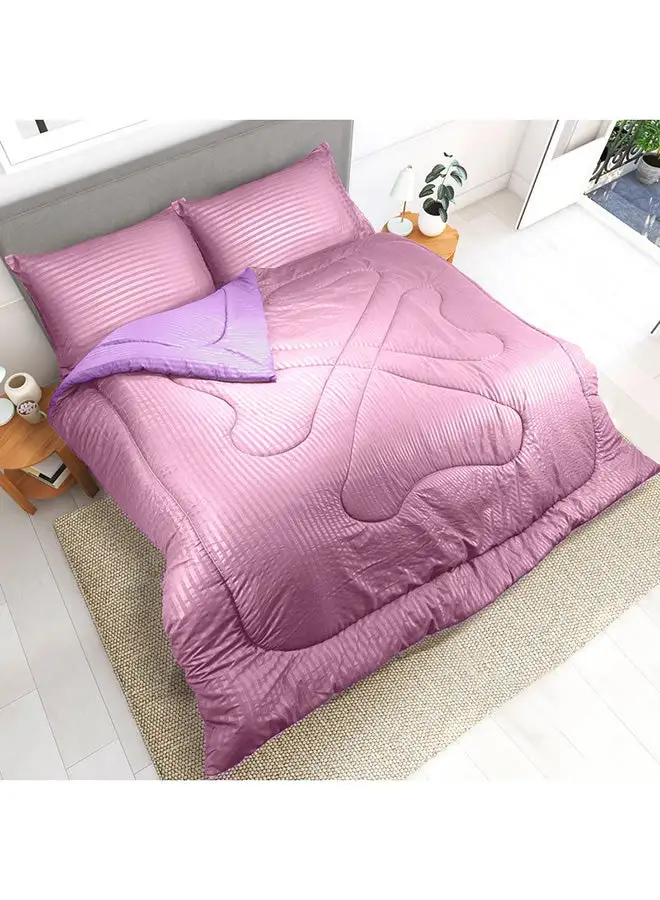 Hotel Linen Klub Hotel Linen Klub  Reversible Down Alternative Comforter  Set -Ultra Soft Brushed Stripe Microfiber Fabric, 200GSM Soft Fibersheet Filling, Size :Single 160 x 200cm , Color: Pink & Lilac