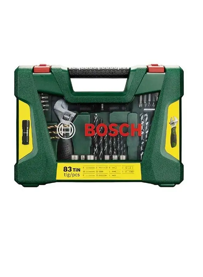 BOSCH Bosch 83 pcs V-Line Drill Bit Set, 8 TiN-coated Metal Drill Bits, 10 Carbide-Tipped Masonry Drill Bits And 8 Wood Drill Bits With A Centring Tip, Model: 2607017309