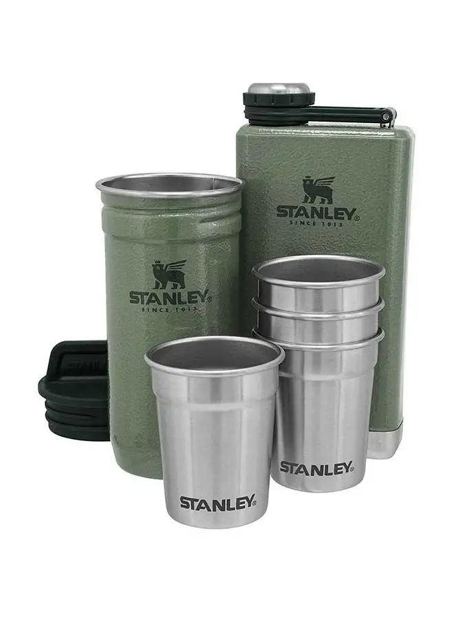 Stanley Adventure Pre-Party Shot Glass + Flask Set Hammertone Green – BPA FREE Stainless Steel| Stainless Steel Flask | Gift set | Dishwasher Safe | Lifetime Warranty