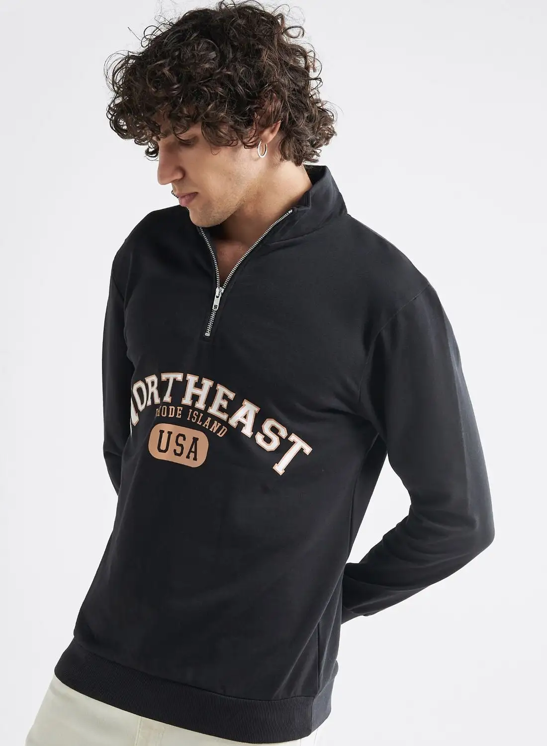 FAV Slogan Zip Through High Neck Sweatshirt