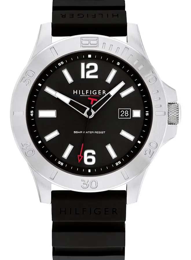 TOMMY HILFIGER Men's Analog Round Shape Silicone Wrist Watch 1710539 - 46 Mm