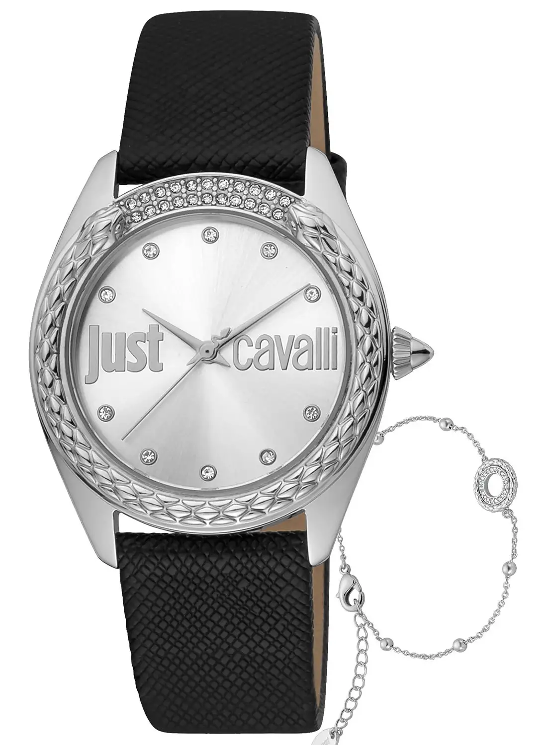 Justcavalli Women's Analog Round Shape Leather Wrist Watch JC1L195L0015 - 34 Mm