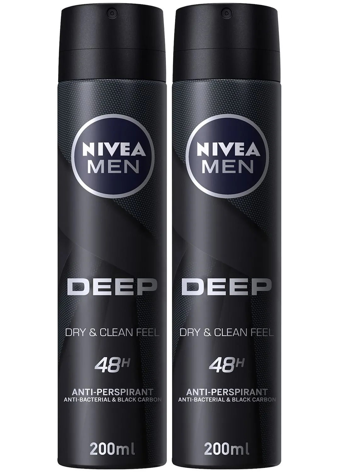 Nivea NIVEA MEN Antiperspirant Spray for Men, DEEP Black Carbon Antibacterial, Dark Wood Scent, 2x200ml Black 400ml