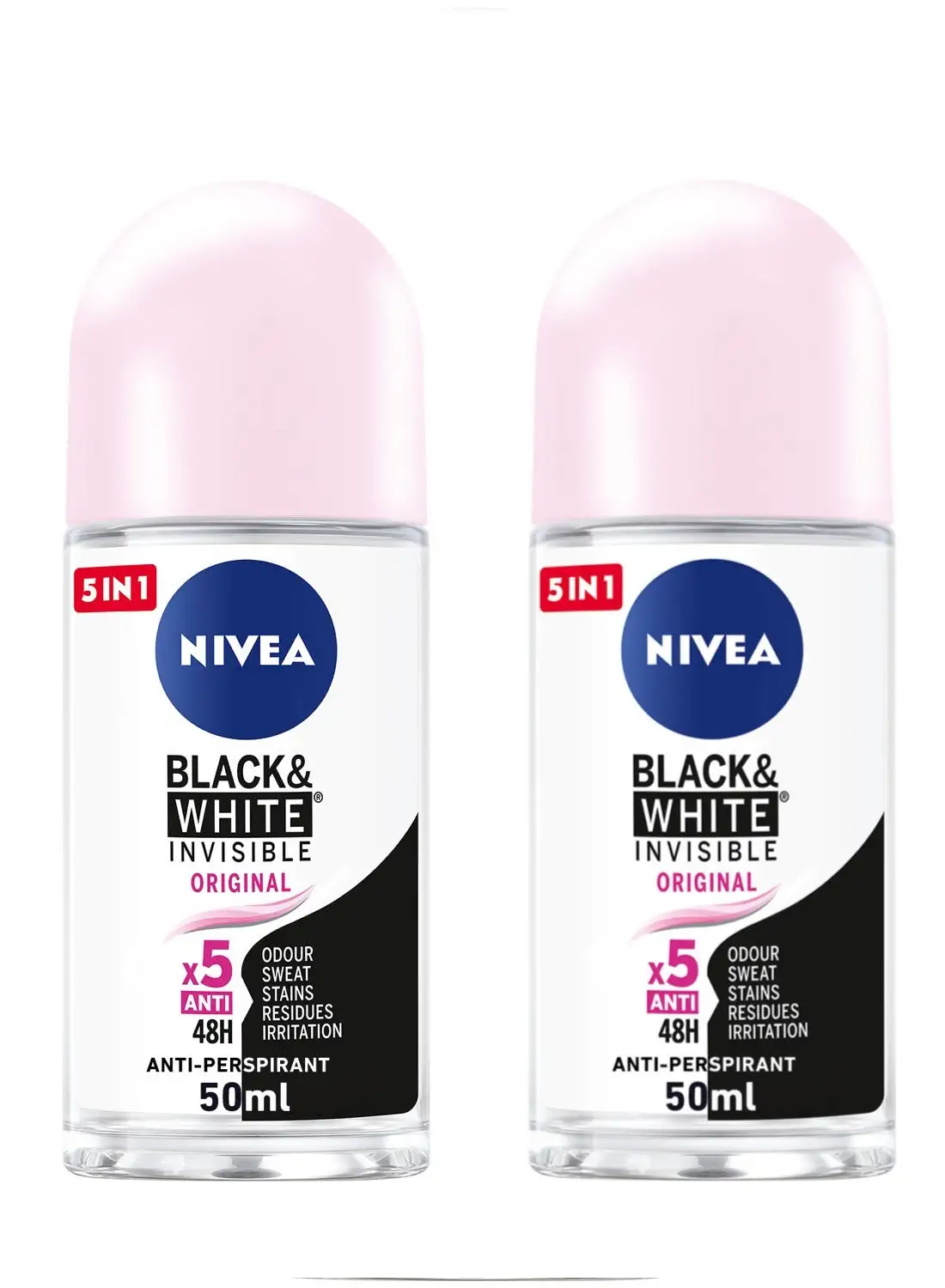 Nivea Antiperspirant Roll-On n Black And  White Invisible Original Pack of 2 50ml