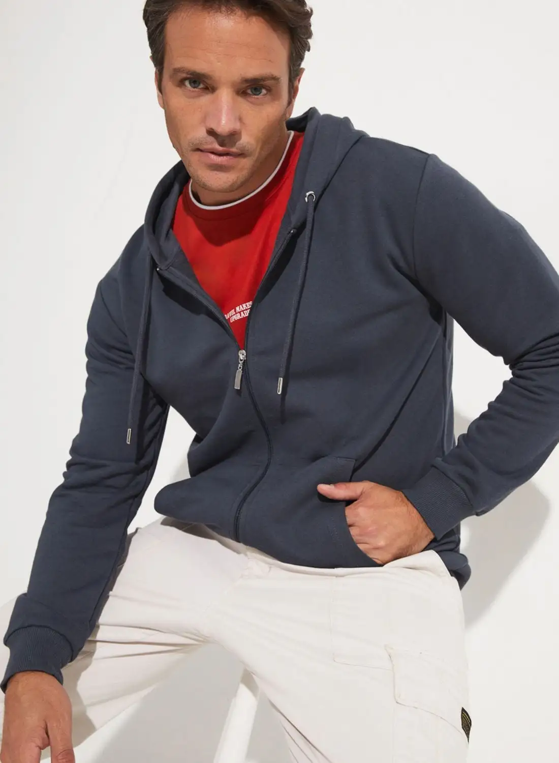 JUNE Casual Zippered Pocket Sweatshirt